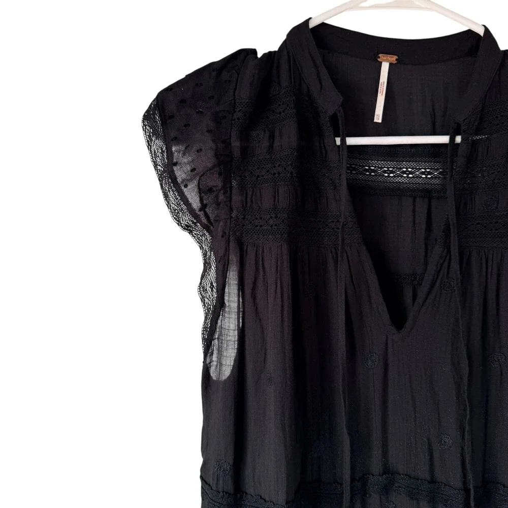 Free People Midnight Midi Dress XS Black Sheer Layered Tier Boho Maxi WhimsyGoth